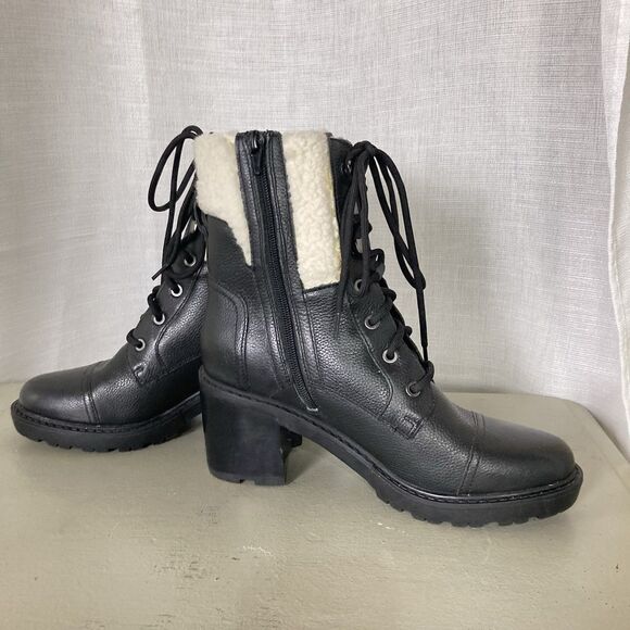 Marc Fisher Black Lansly Genuine Leather Sherpa Lined Combat Boots Size 9.5m EUC - Picture 6 of 12
